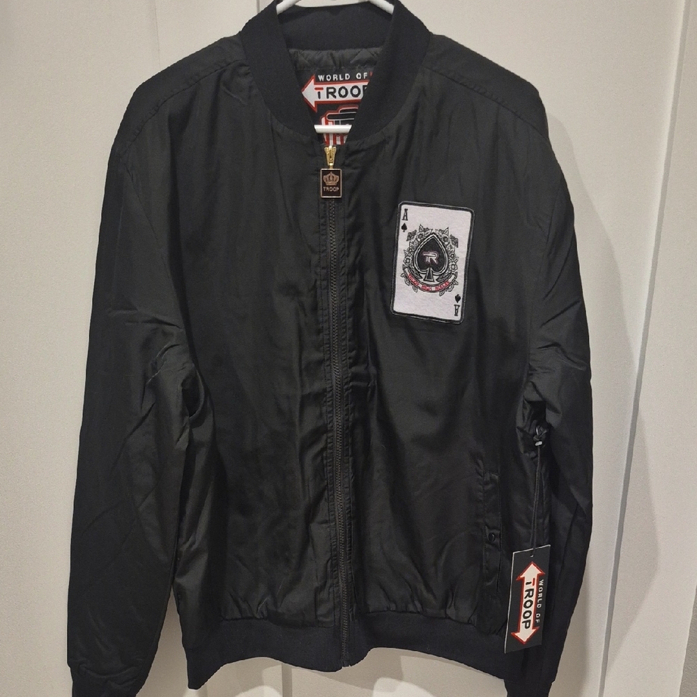 NEW! Troop Black Bomber Jacket with Ace Patch High Roller Large - Picture 2 of 11